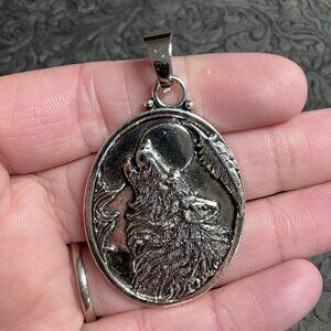 Howling Lone Wolf and Full Moon Pendant